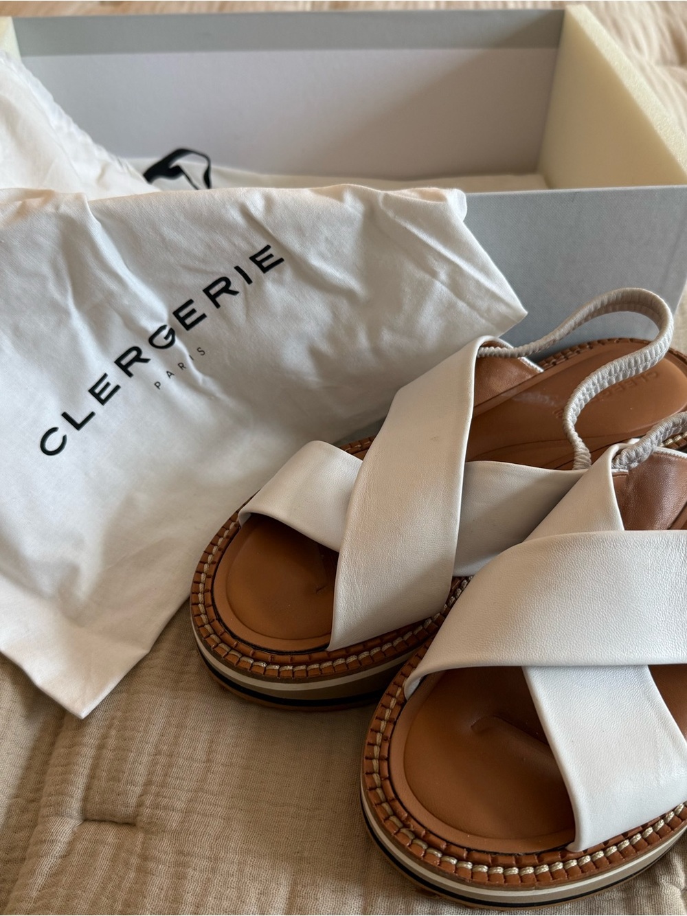 Robert Clergerie White Leather Crisscross Slingback Sandals